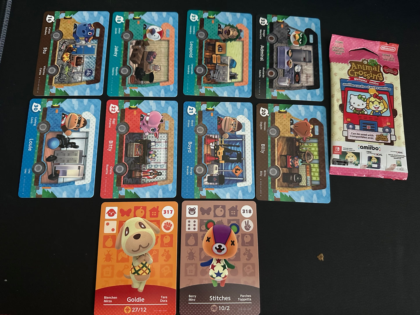 Amiibo card bundle containing 317, 318, RV16, RV18, RV20, RV21, RV22, RV30, RV32, RV37 and x1 Saniro Pack